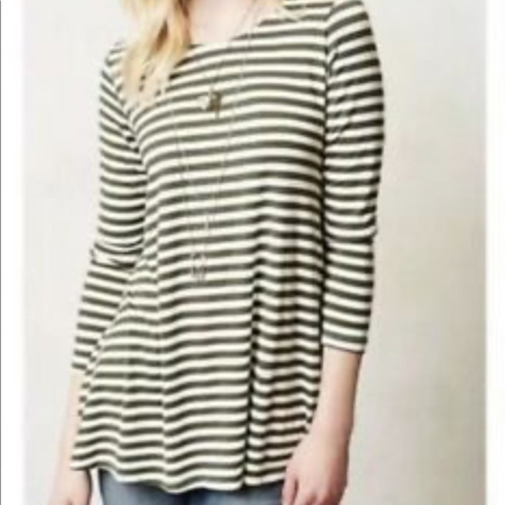 Anthropologie Puella Green striped swing shirt XS